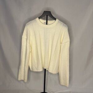 Elodie Cream Ribbed Crewneck Sweater Large NWT Cozy Knit